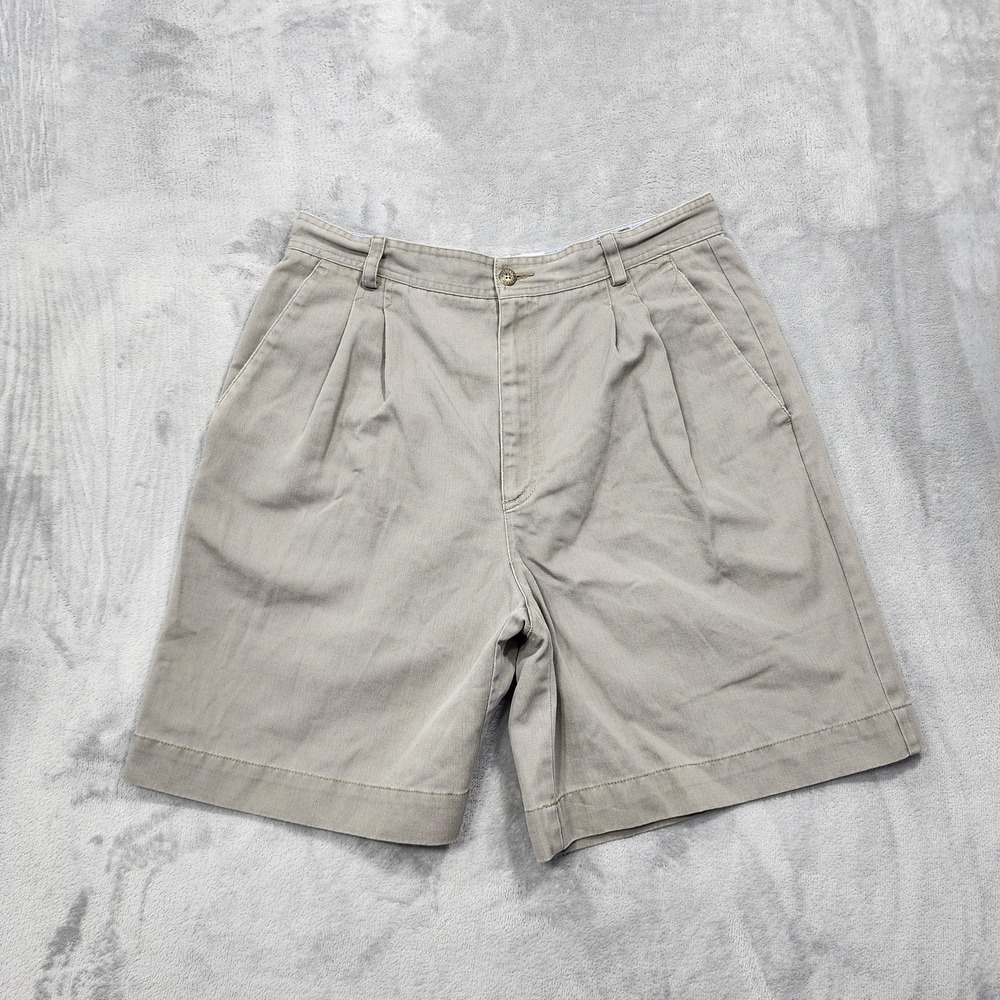Liz Claiborne Shorts Womens 12 Beige Gray Chino Twill Pleated Relaxed Fit Casual